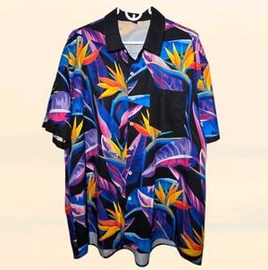 Men's XL Tropical Bird of Paradise Button Down Shirt Hawaiian Short Sleeve